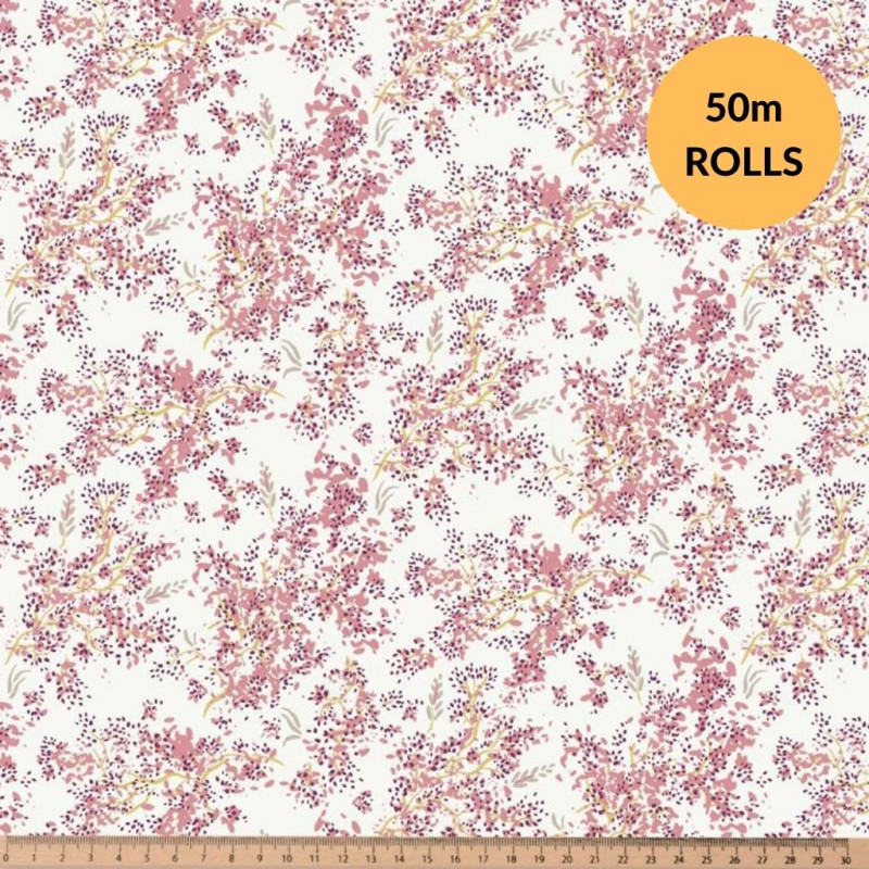 Popelina estampada SAICHU Blanco / Multicolor rosados